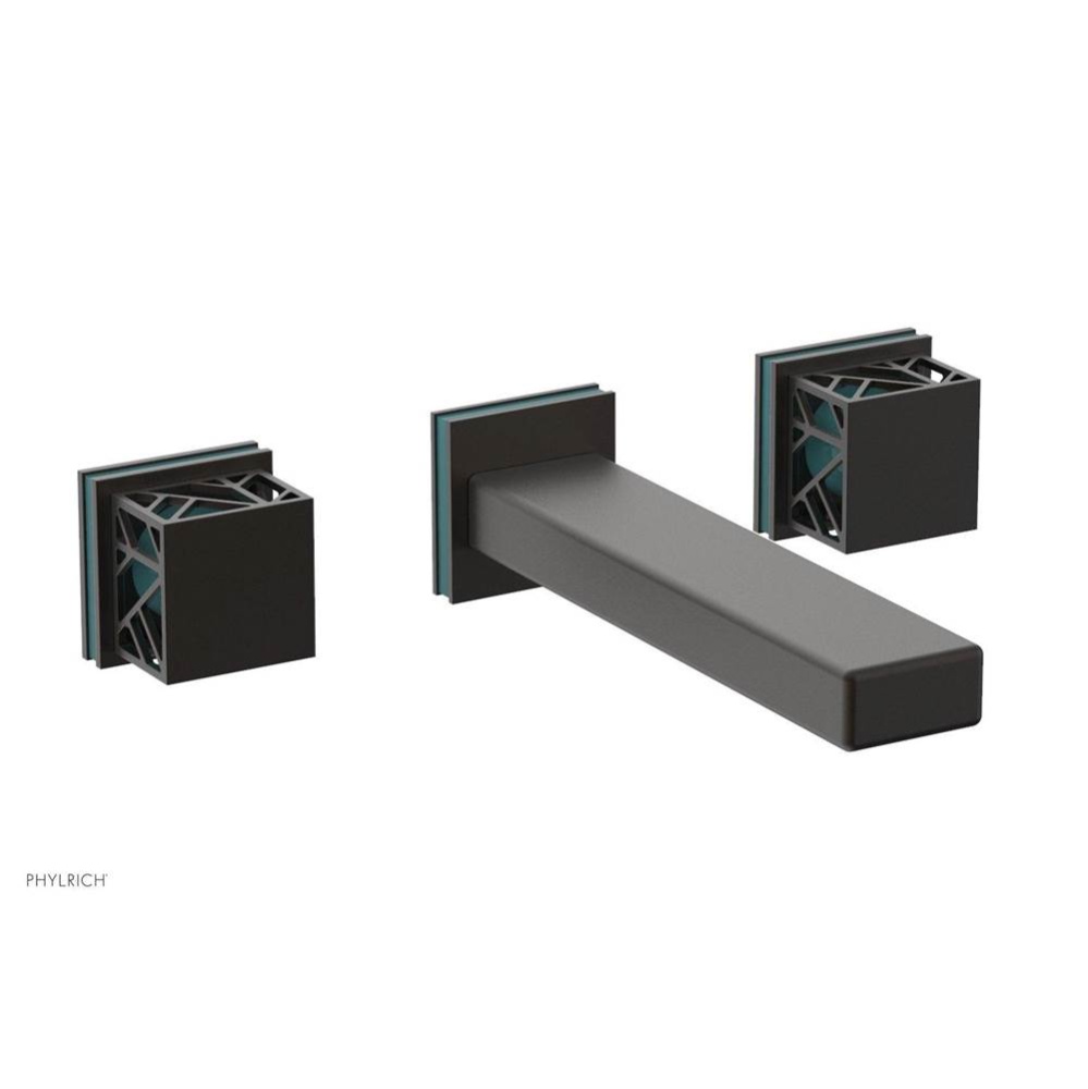 Oil Rubbed Bronze Jolie Wall Faucet With Rectangular Spout, Square Cutaway Handles, And Turquoise