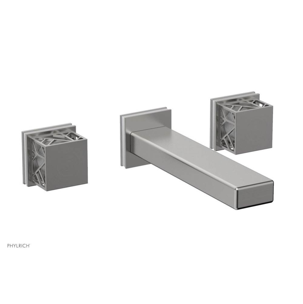 Satin Chrome Jolie Wall Faucet With Rectangular Spout, Square Cutaway Handles, And Gloss White Acc