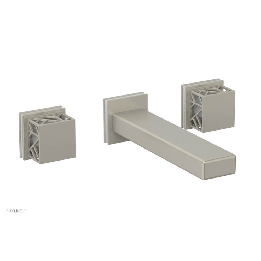 Burnished Nickel Jolie Wall Faucet With Rectangular Spout, Square Cutaway Handles, And Gloss White
