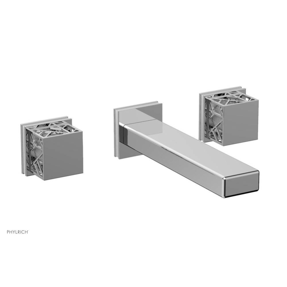 Polished Chrome Jolie Wall Faucet With Rectangular Spout, Square Cutaway Handles, And Gloss White