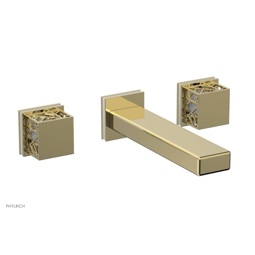 Polished Brass Jolie Wall Faucet With Rectangular Spout, Square Cutaway Handles, And Gloss White A