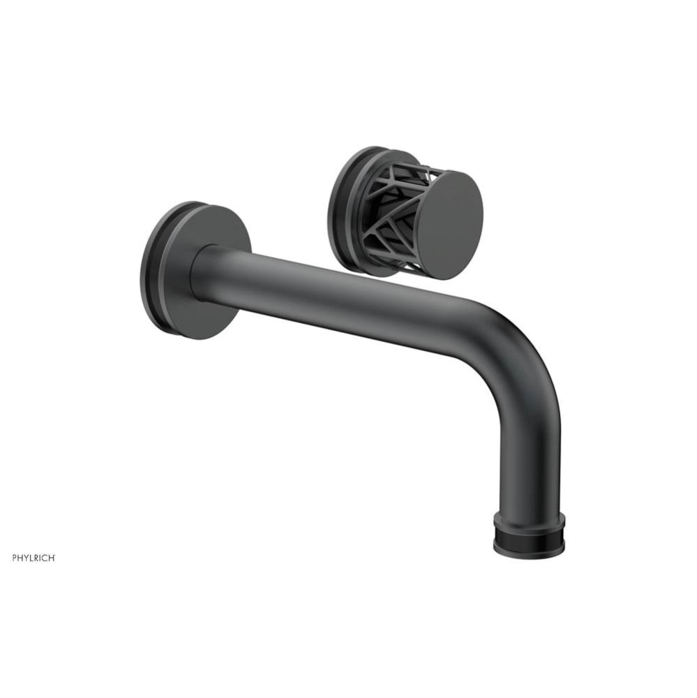 Gunmetal Gray Jolie Single Handle Wall Faucet With Tubular Spout, Round Cutaway Handles, And Black