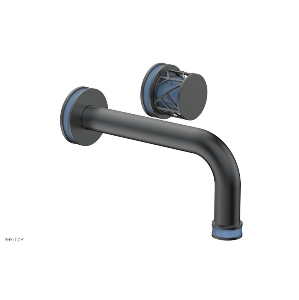 Gunmetal Gray Jolie Single Handle Wall Faucet With Tubular Spout, Round Cutaway Handles, And Light