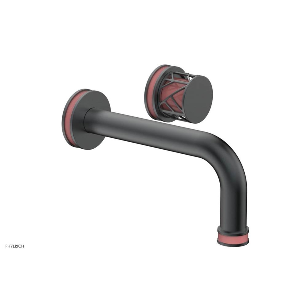Gunmetal Gray Jolie Single Handle Wall Faucet With Tubular Spout, Round Cutaway Handles, And Pink