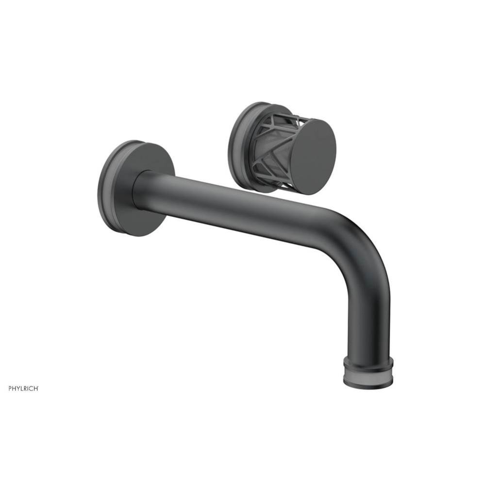 Gunmetal Gray Jolie Single Handle Wall Faucet With Tubular Spout, Round Cutaway Handles, And Grey