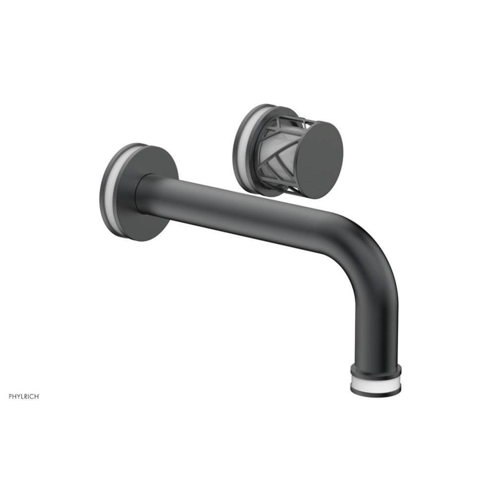Gunmetal Gray Jolie Single Handle Wall Faucet With Tubular Spout, Round Cutaway Handles, And Gloss