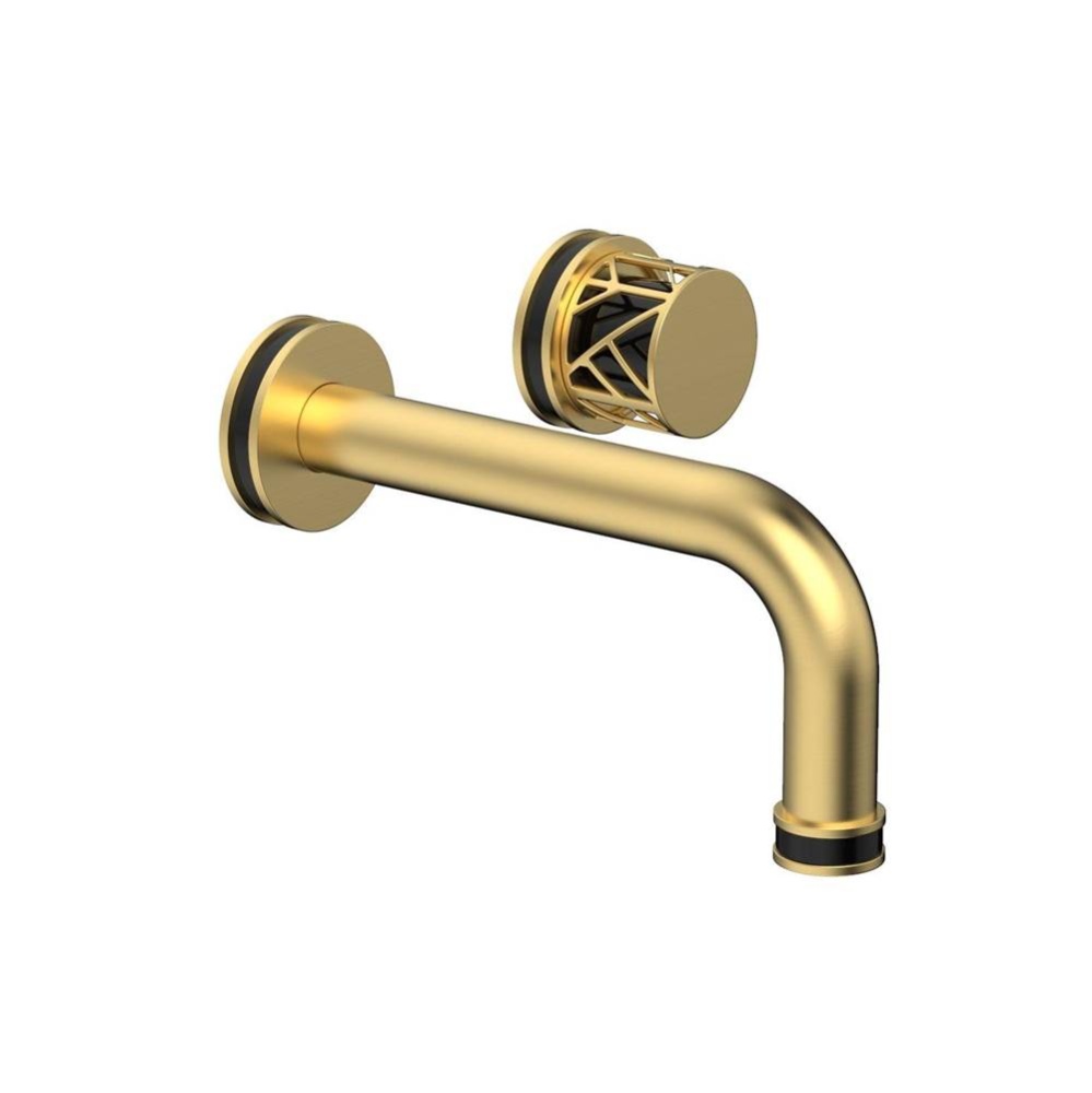 Burnished Gold Jolie Single Handle Wall Faucet With Tubular Spout, Round Cutaway Handles, And Blac