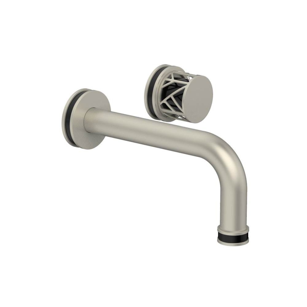 Burnished Nickel Jolie Single Handle Wall Faucet With Tubular Spout, Round Cutaway Handles, And Bl