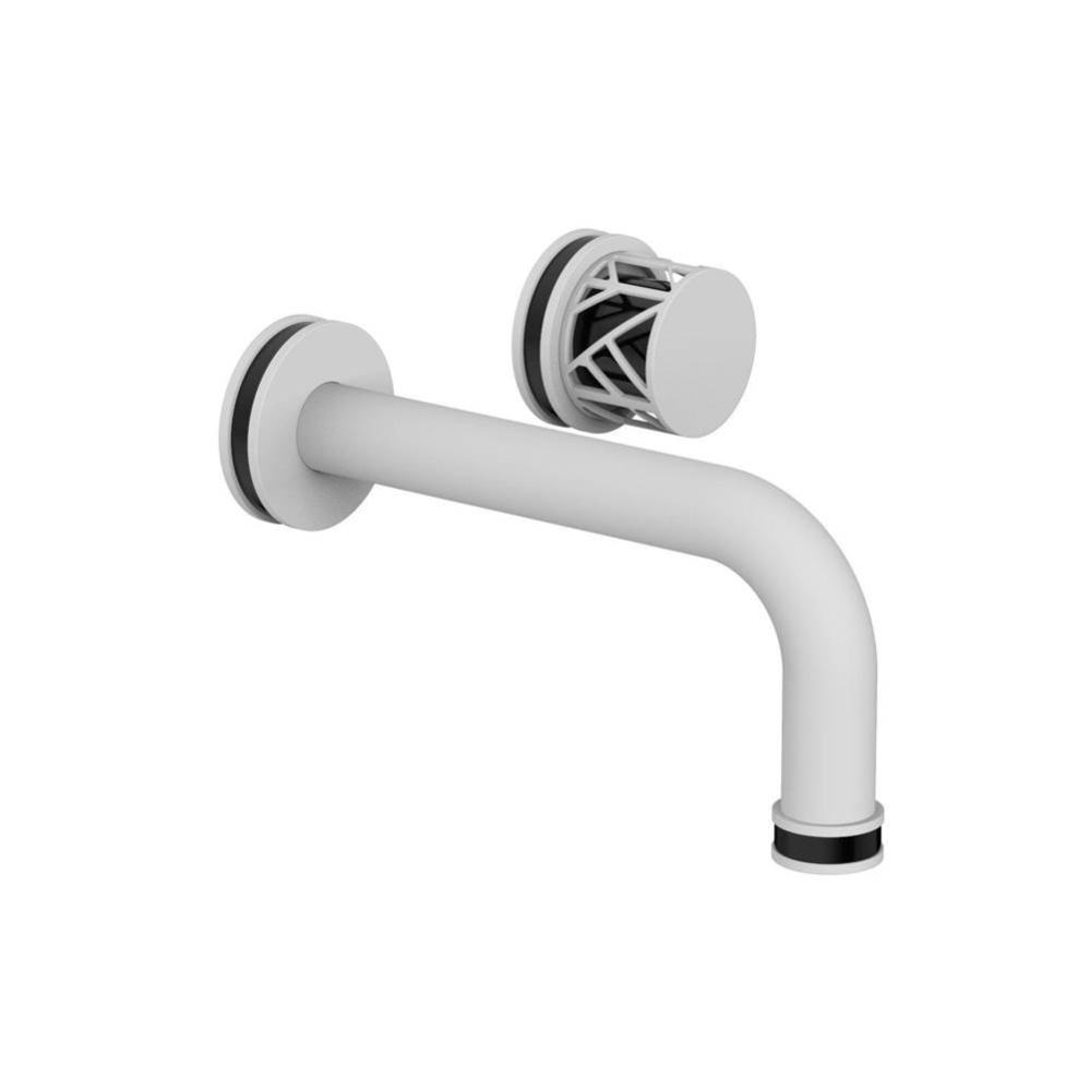 Satin White Jolie Single Handle Wall Faucet With Tubular Spout, Round Cutaway Handles, And Black A