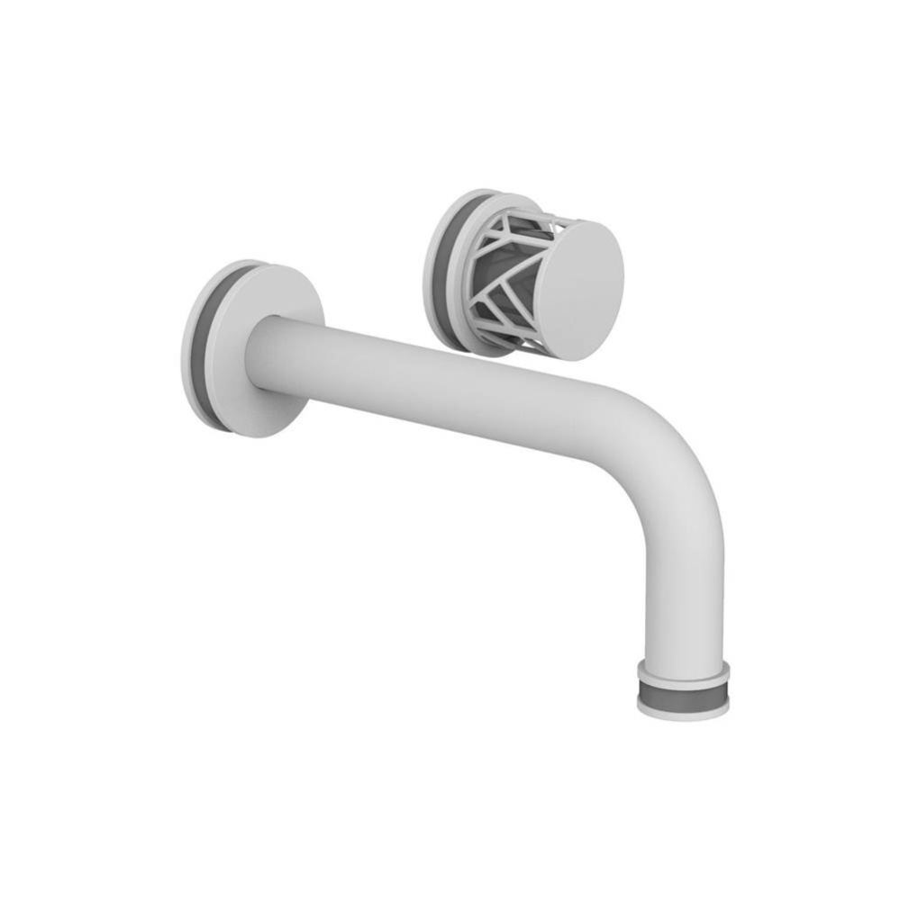 Satin White Jolie Single Handle Wall Faucet With Tubular Spout, Round Cutaway Handles, And Grey Ac