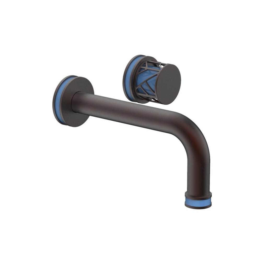 Weathered Copper Jolie Single Handle Wall Faucet With Tubular Spout, Round Cutaway Handles, And Li