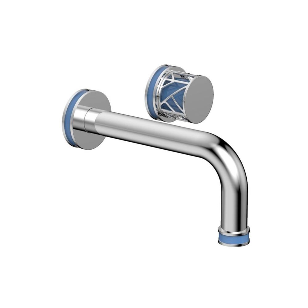 Polished Chrome Jolie Single Handle Wall Faucet With Tubular Spout, Round Cutaway Handles, And Lig
