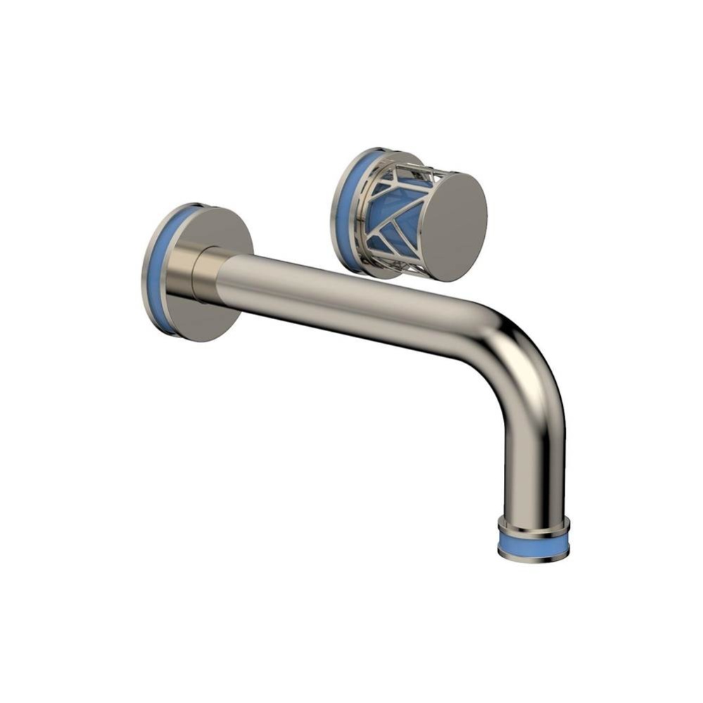 Polished Nickel Jolie Single Handle Wall Faucet With Tubular Spout, Round Cutaway Handles, And Lig