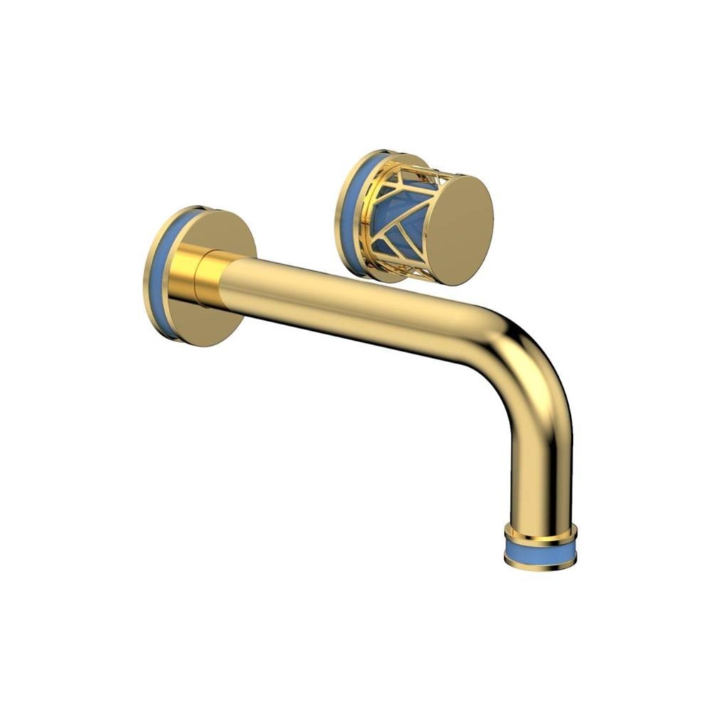 Polished Gold Jolie Single Handle Wall Faucet With Tubular Spout, Round Cutaway Handles, And Light