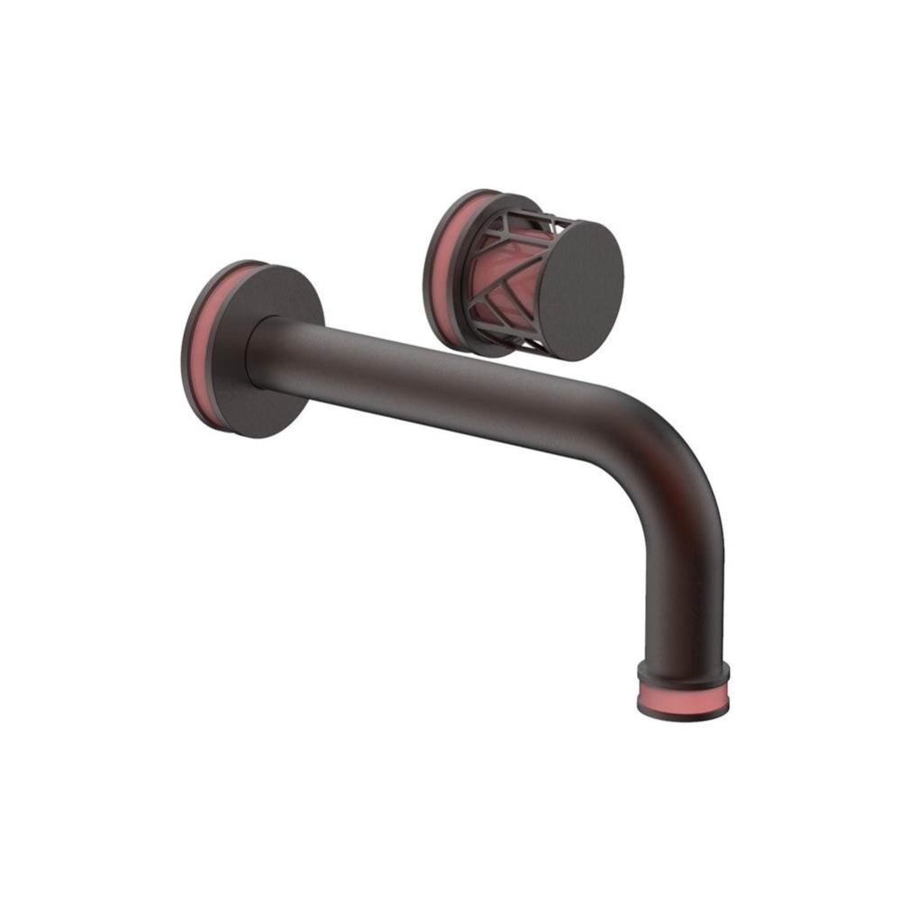 Weathered Copper Jolie Single Handle Wall Faucet With Tubular Spout, Round Cutaway Handles, And Pi