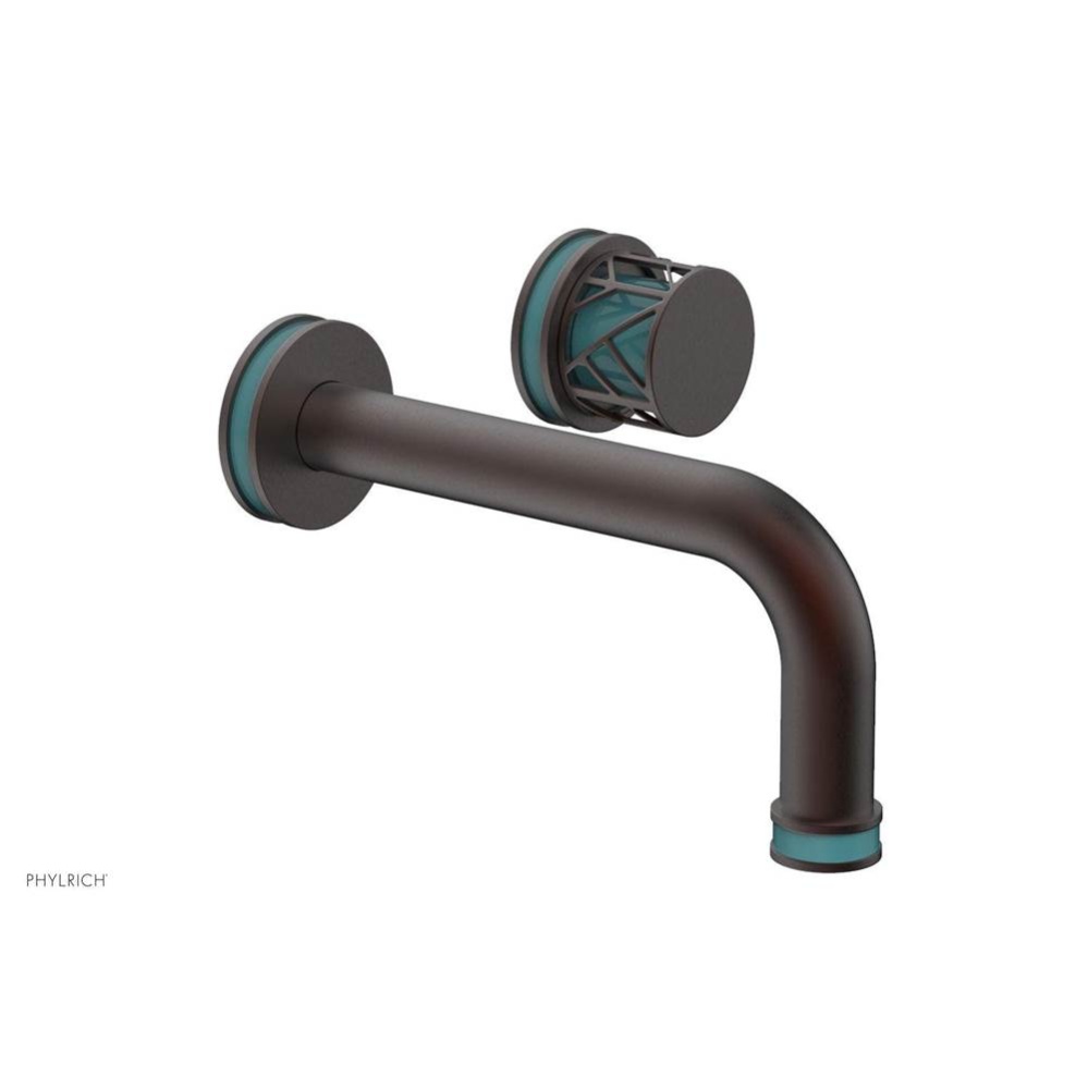 Weathered Copper Jolie Single Handle Wall Faucet With Tubular Spout, Round Cutaway Handles, And Tu