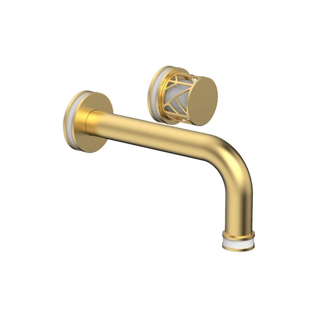 Burnished Gold Jolie Single Handle Wall Faucet With Tubular Spout, Round Cutaway Handles, And Glos