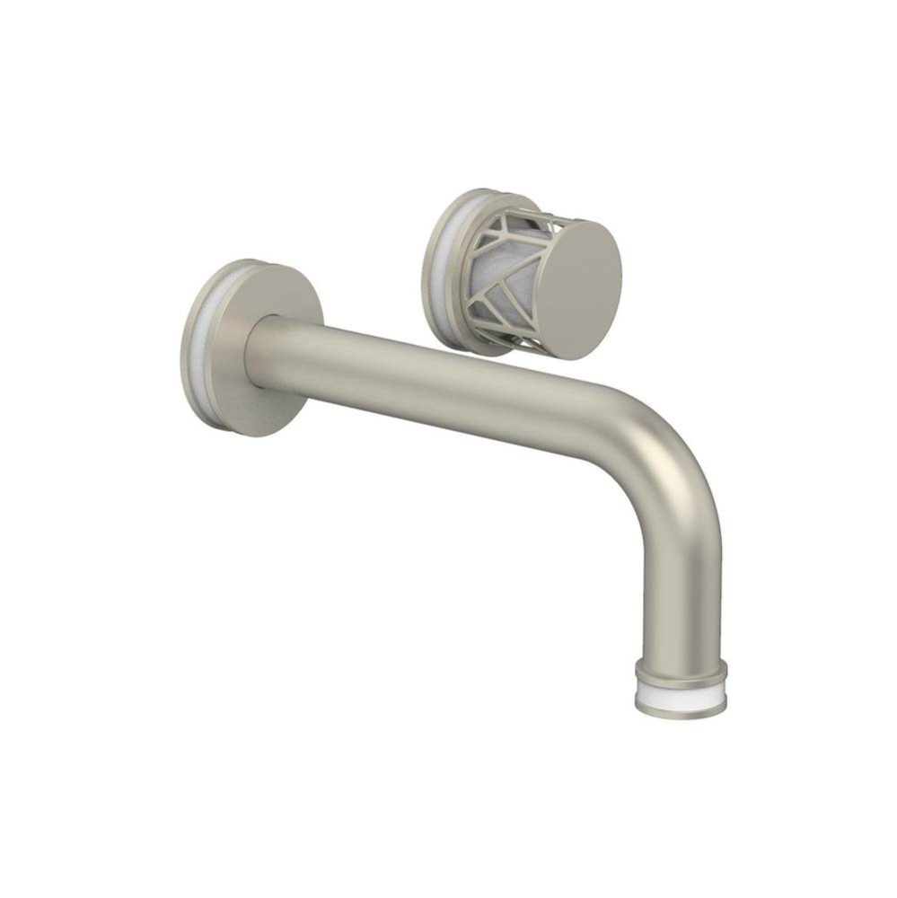 Burnished Nickel Jolie Single Handle Wall Faucet With Tubular Spout, Round Cutaway Handles, And Gl