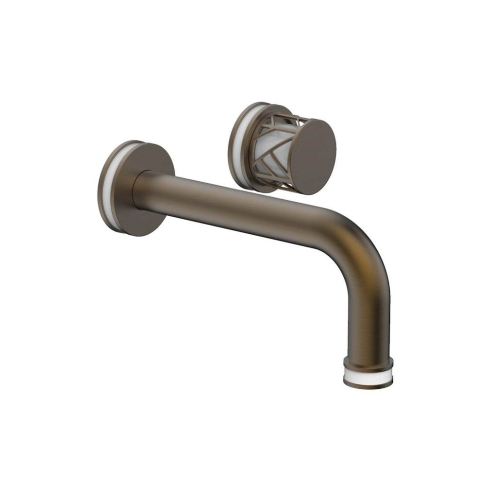 Old English Brass Jolie Single Handle Wall Faucet With Tubular Spout, Round Cutaway Handles, And G