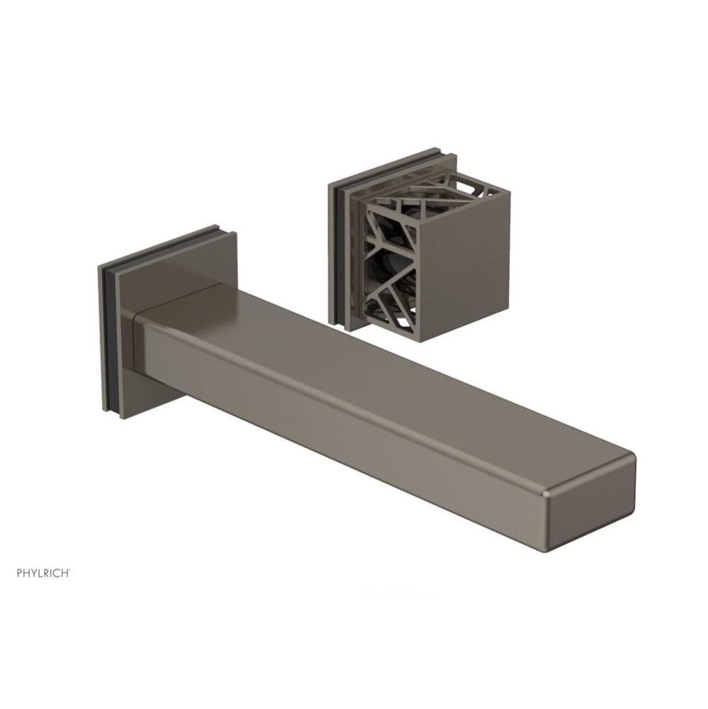 Pewter Jolie Single Handle Wall Faucet With Rectangular Spout, Square Cutaway Handles, And Black A