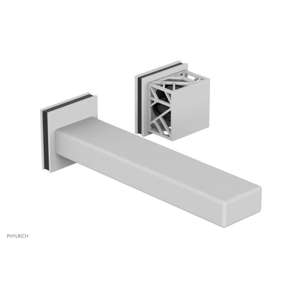 Satin White Jolie Single Handle Wall Faucet With Rectangular Spout, Square Cutaway Handles, And Bl