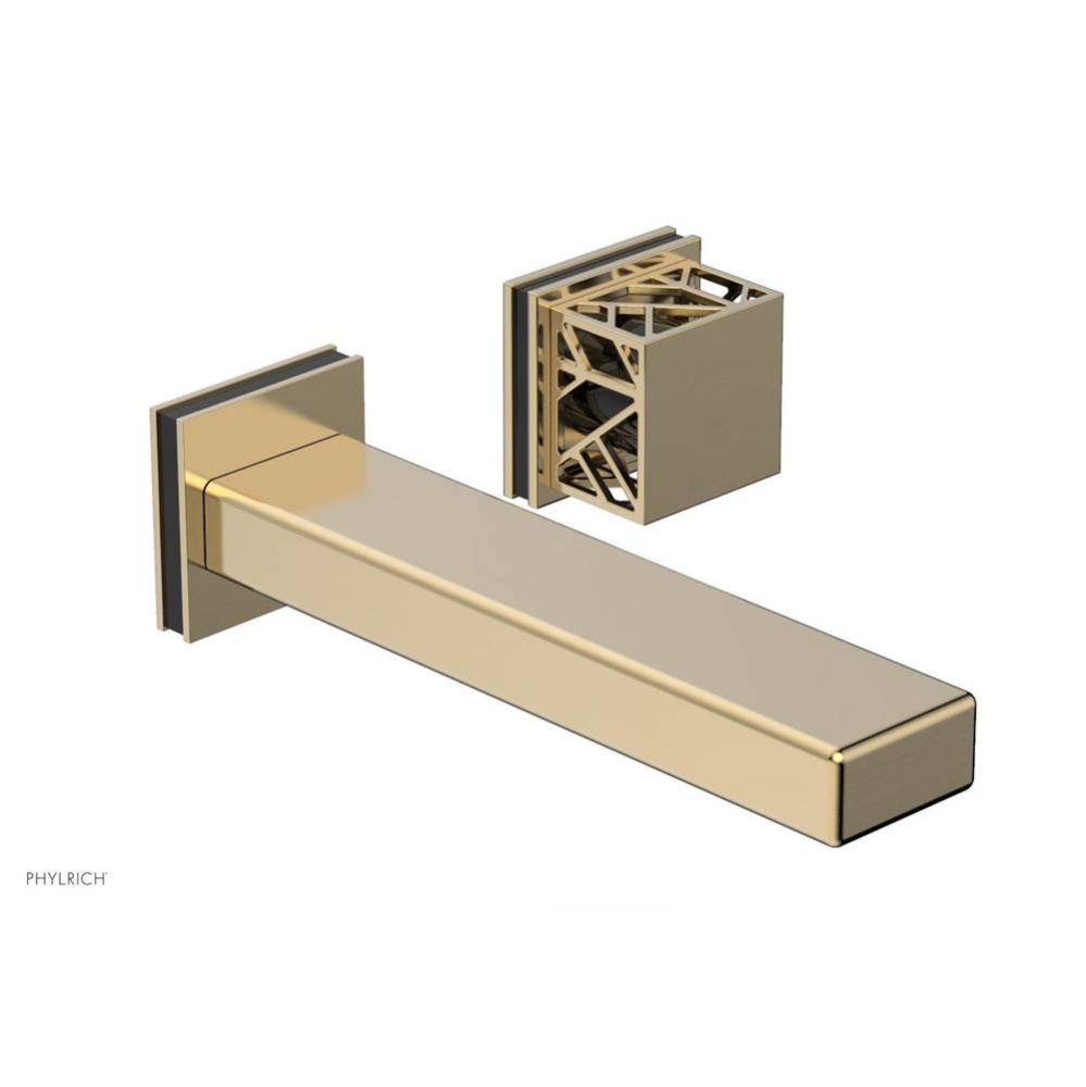 Satin Brass Jolie Single Handle Wall Faucet With Rectangular Spout, Square Cutaway Handles, And Bl