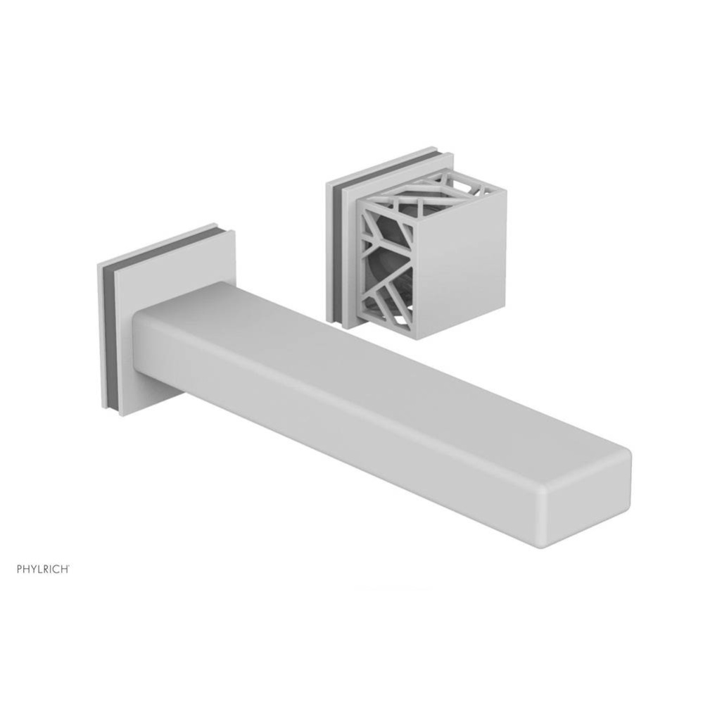 Satin White Jolie Single Handle Wall Faucet With Rectangular Spout, Square Cutaway Handles, And Gr