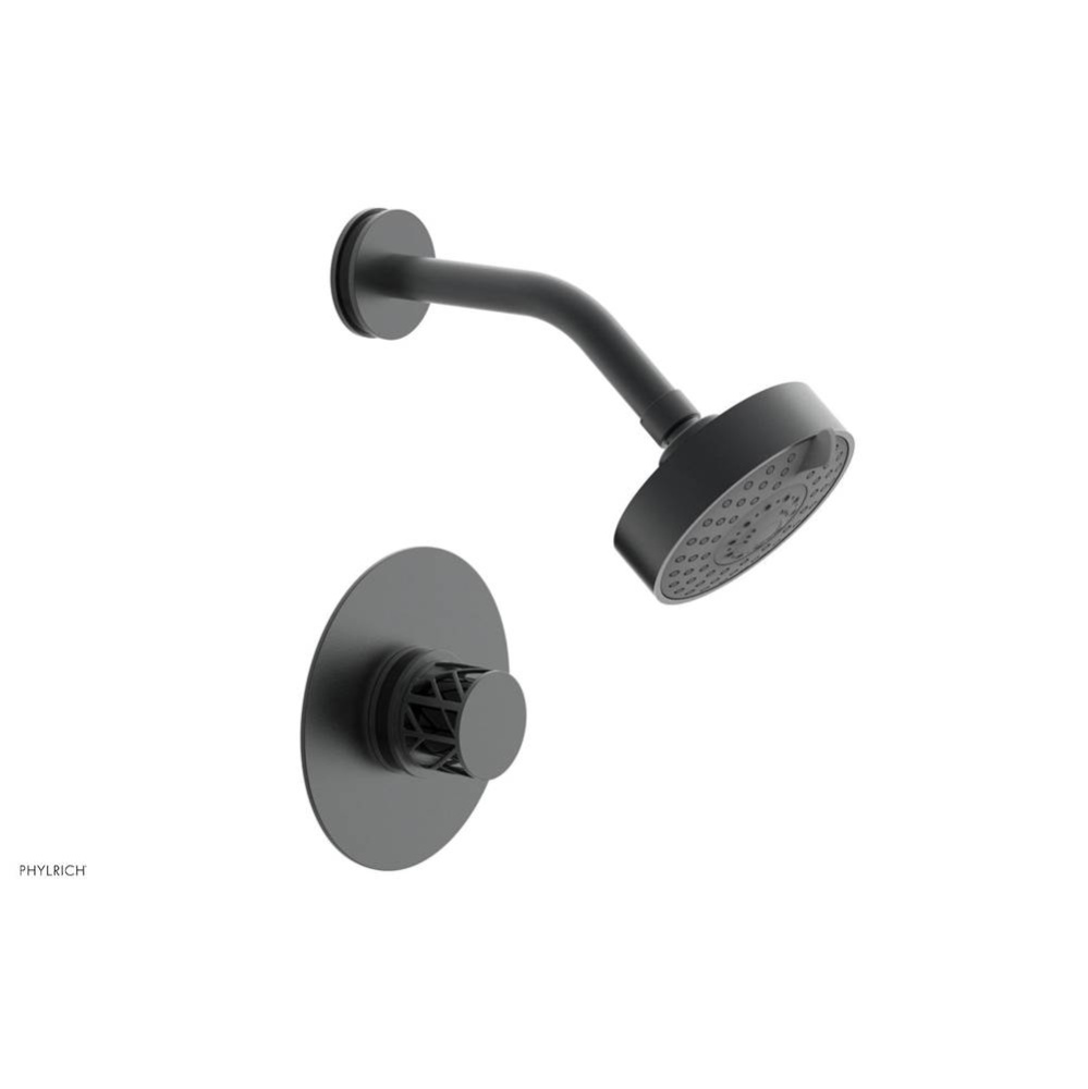 Gunmetal Gray Jolie Pressure Balance Shower Set With Round Trim, Round Cutaway Handle, And Black A