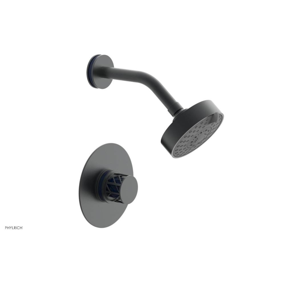 Gunmetal Gray Jolie Pressure Balance Shower Set With Round Trim, Round Cutaway Handle, And Navy Bl