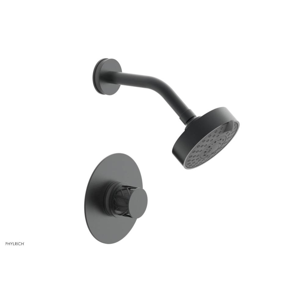 Gunmetal Gray Jolie Pressure Balance Shower Set With Round Trim, Round Cutaway Handle, And Grey Ac