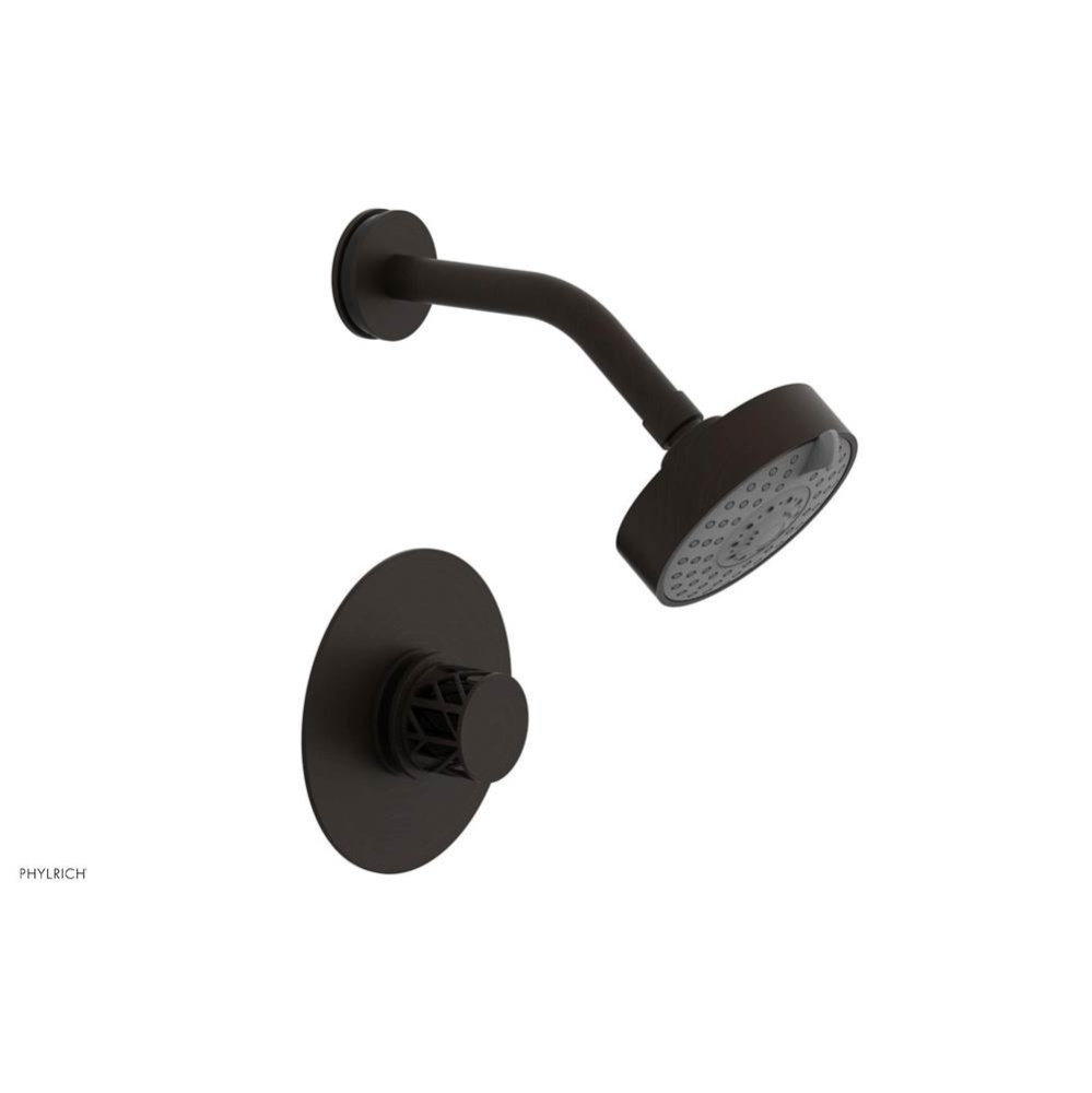 Antique Bronze Jolie Pressure Balance Shower Set With Round Trim, Round Cutaway Handle, And Black