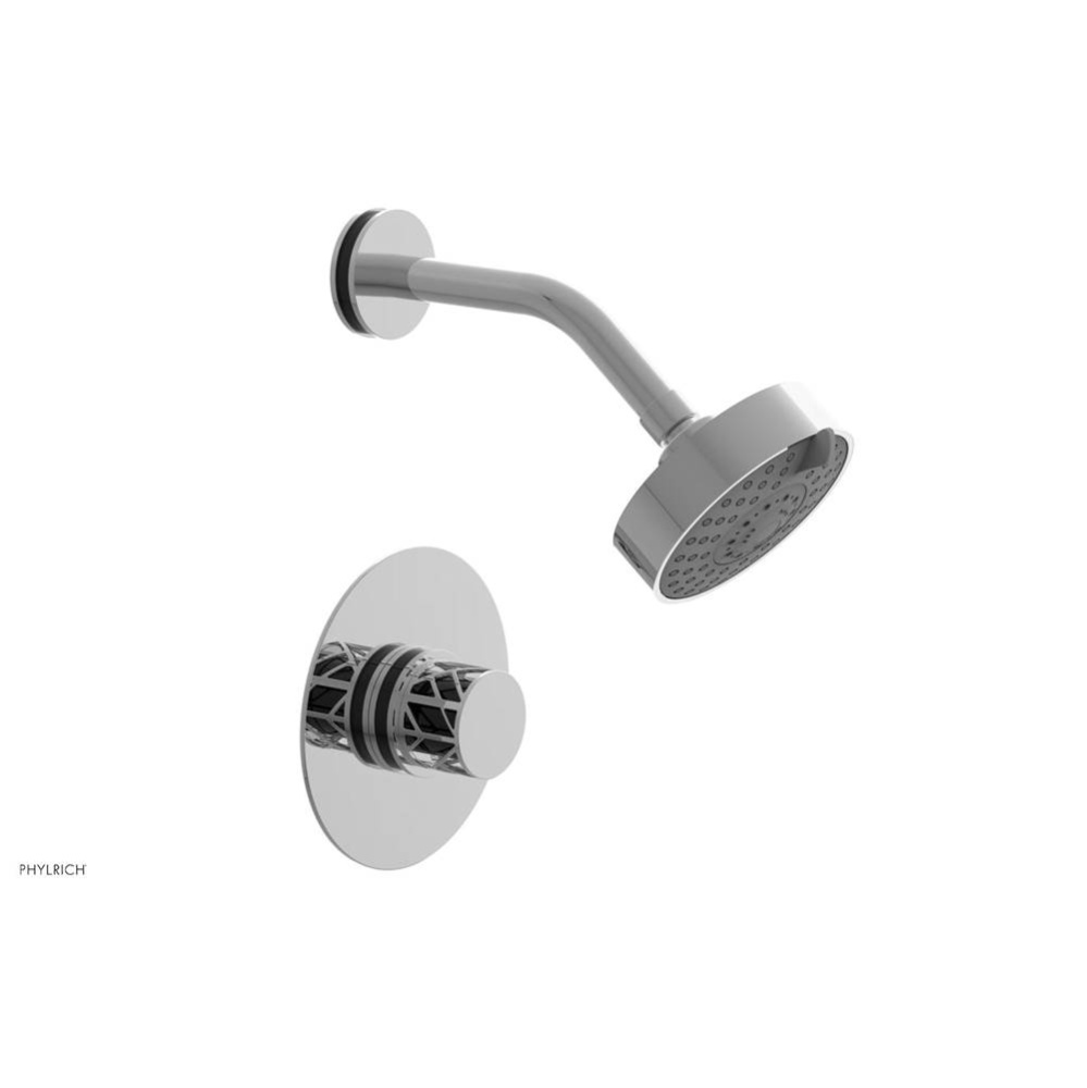 Polished Chrome Jolie Pressure Balance Shower Set With Round Trim, Round Cutaway Handle, And Black