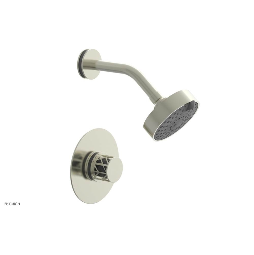 Satin Nickel Jolie Pressure Balance Shower Set With Round Trim, Round Cutaway Handle, And Grey Acc