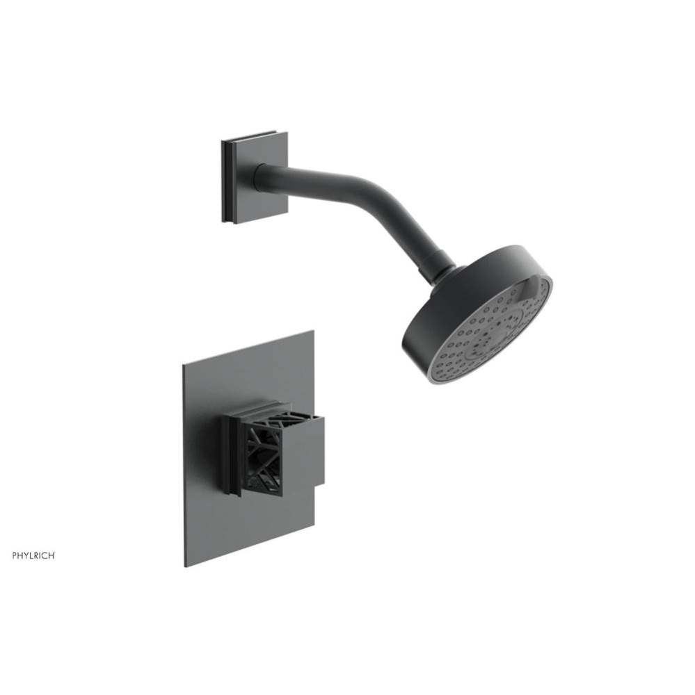 Gunmetal Gray Jolie Pressure Balance Shower Set With Square Trim, Square Cutaway Handle, And Black