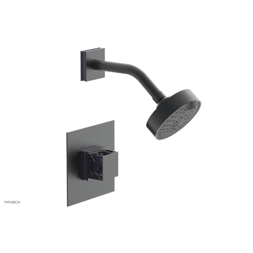 Gunmetal Gray Jolie Pressure Balance Shower Set With Square Trim, Square Cutaway Handle, And Purpl