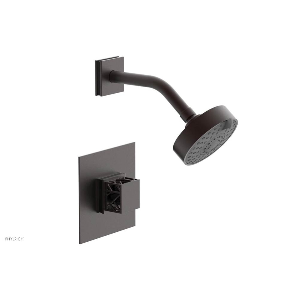 Weathered Copper Jolie Pressure Balance Shower Set With Square Trim, Square Cutaway Handle, And Bl