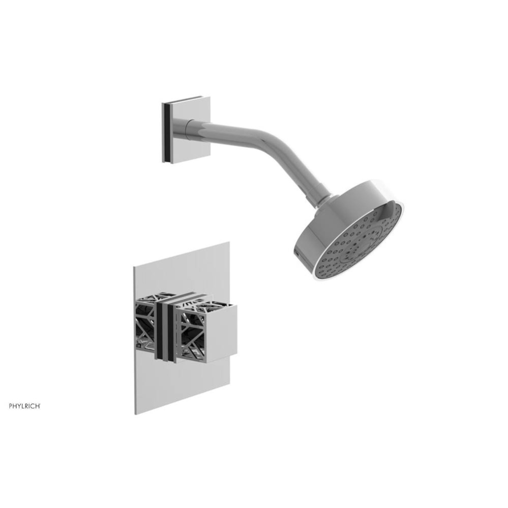 Polished Chrome Jolie Pressure Balance Shower Set With Square Trim, Square Cutaway Handle, And Bla