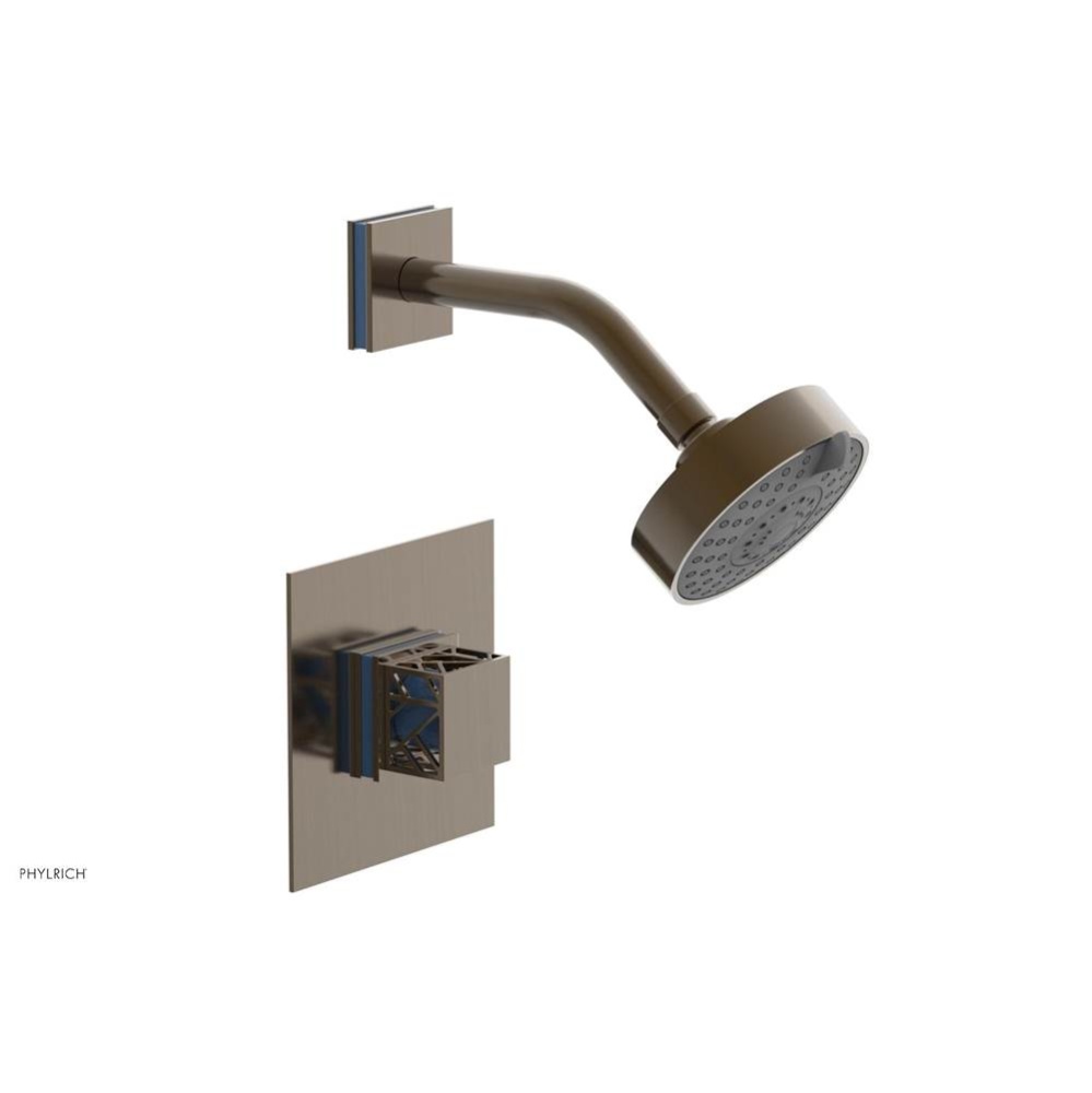 Antique Brass Jolie Pressure Balance Shower Set With Square Trim, Square Cutaway Handle, And Light