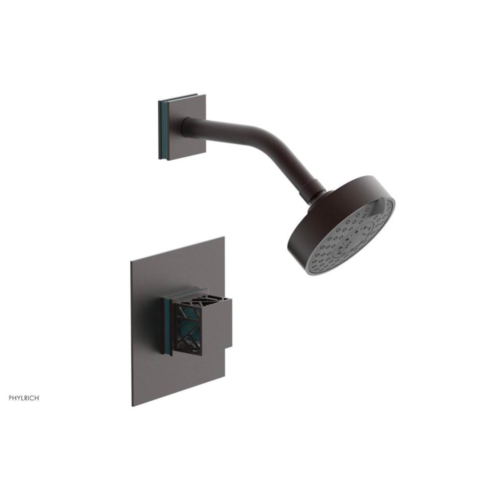 Weathered Copper Jolie Pressure Balance Shower Set With Square Trim, Square Cutaway Handle, And Tu