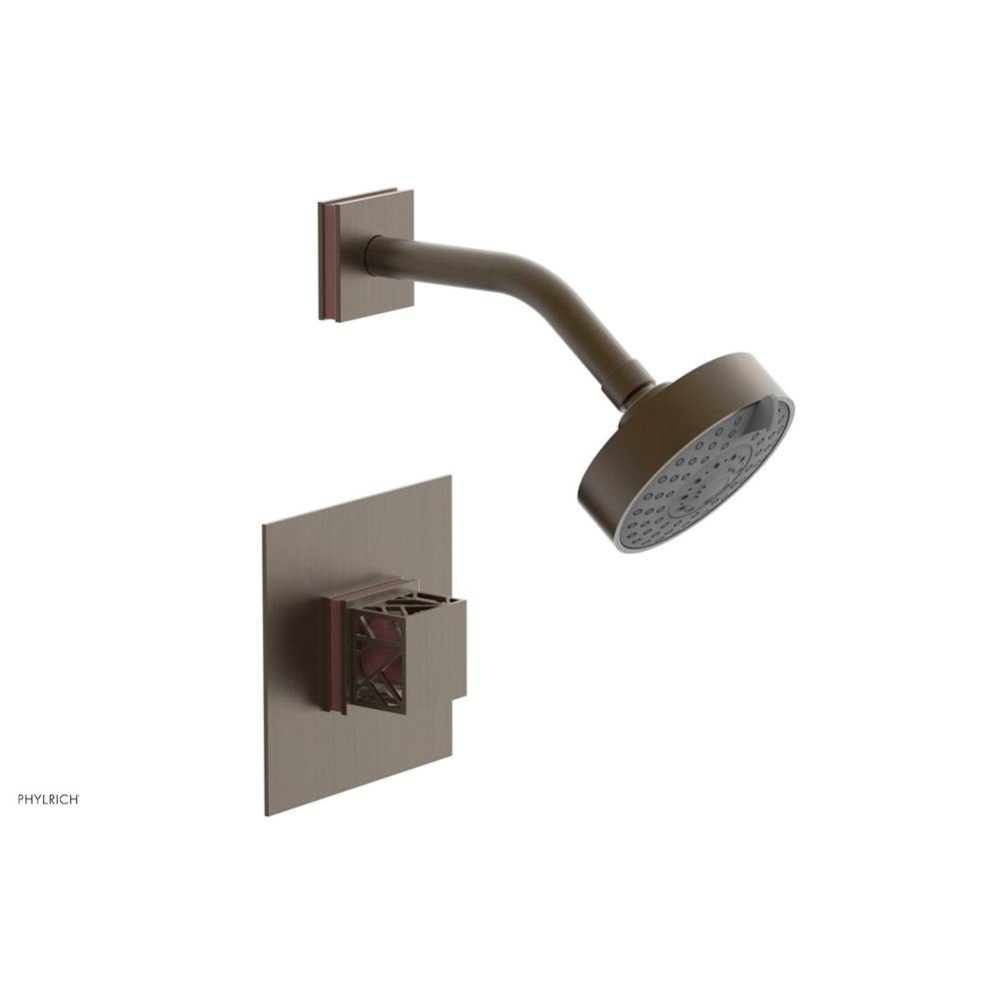 Old English Brass Jolie Pressure Balance Shower Set With Square Trim, Square Cutaway Handle, And P