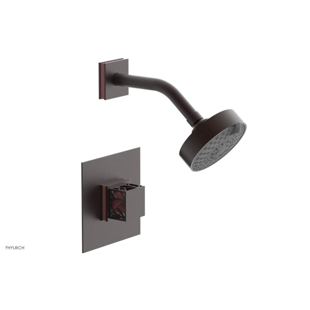 Weathered Copper Jolie Pressure Balance Shower Set With Square Trim, Square Cutaway Handle, And Pi