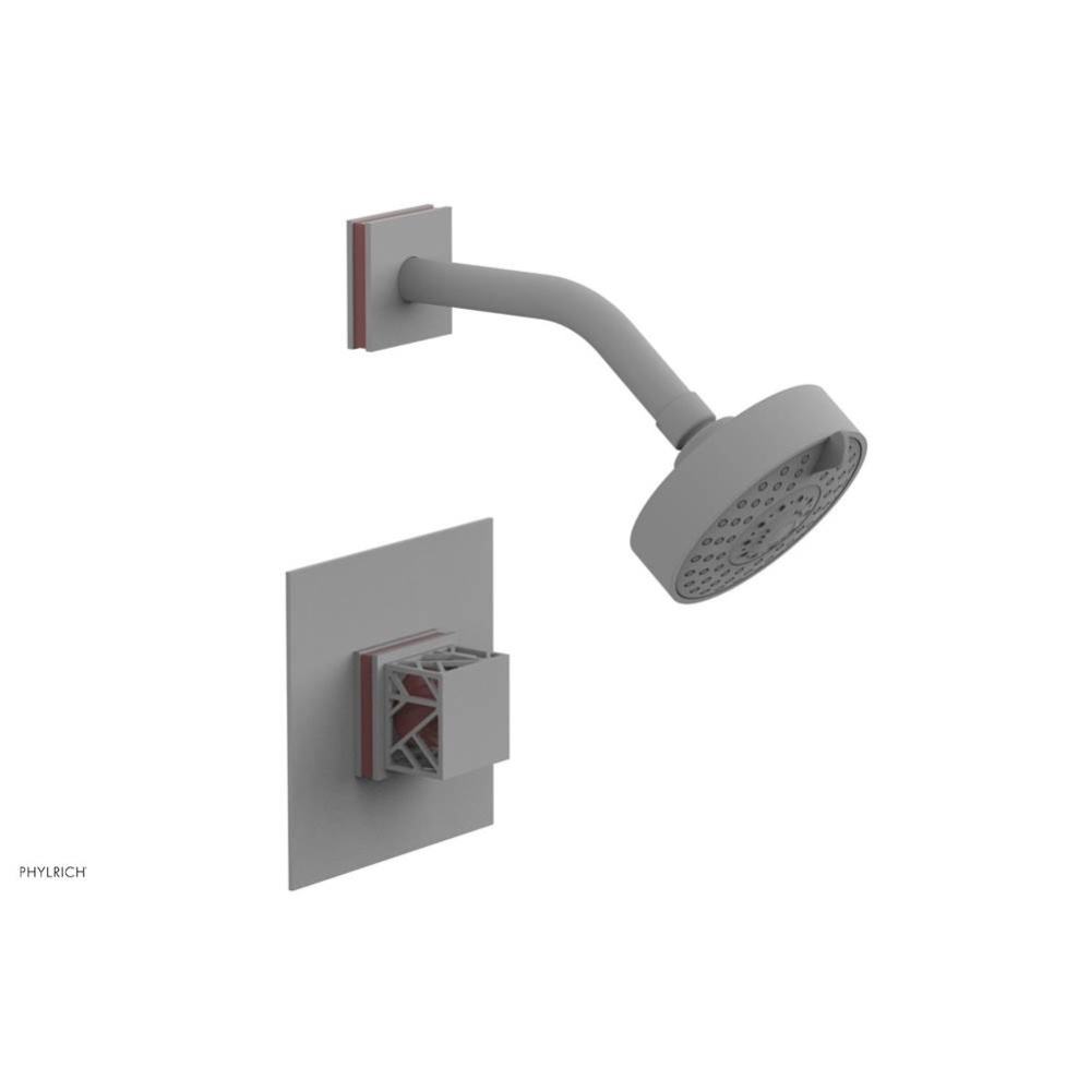 Satin White Jolie Pressure Balance Shower Set With Square Trim, Square Cutaway Handle, And Pink Ac