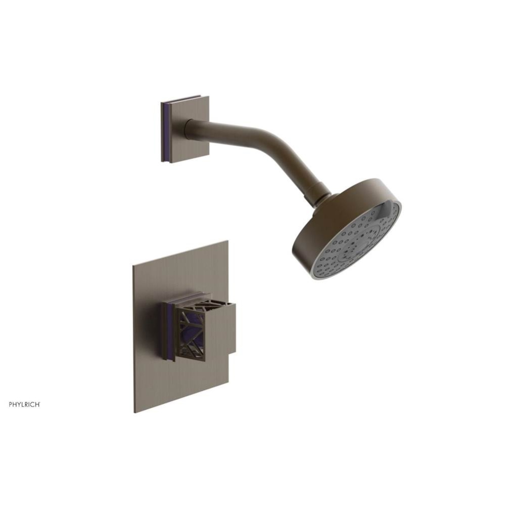 Old English Brass Jolie Pressure Balance Shower Set With Square Trim, Square Cutaway Handle, And P