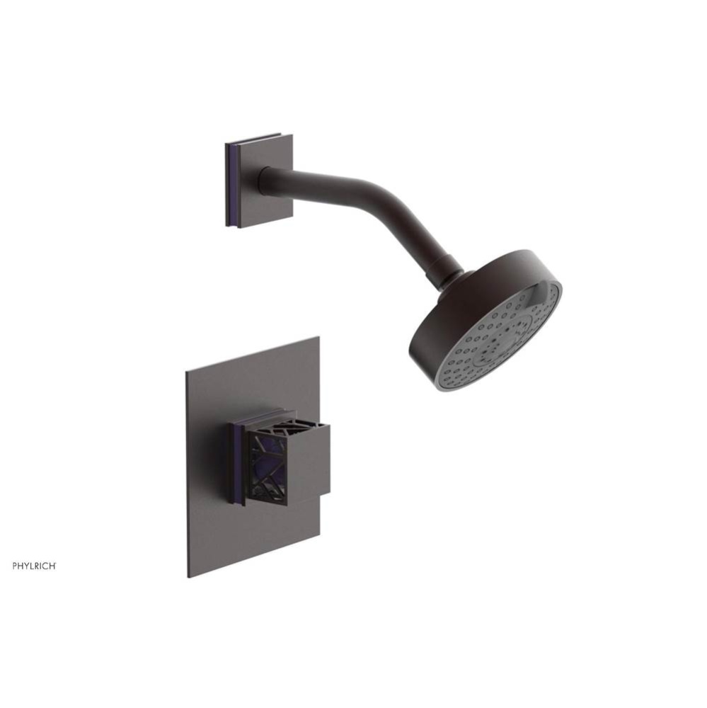 Weathered Copper Jolie Pressure Balance Shower Set With Square Trim, Square Cutaway Handle, And Pu