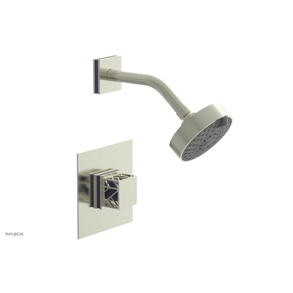 Satin Nickel Jolie Pressure Balance Shower Set With Square Trim, Square Cutaway Handle, And Purple