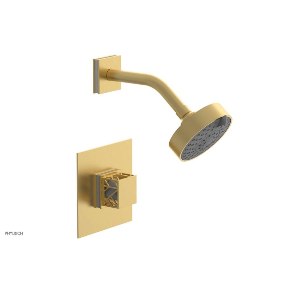 Burnished Gold Jolie Pressure Balance Shower Set With Square Trim, Square Cutaway Handle, And Glos