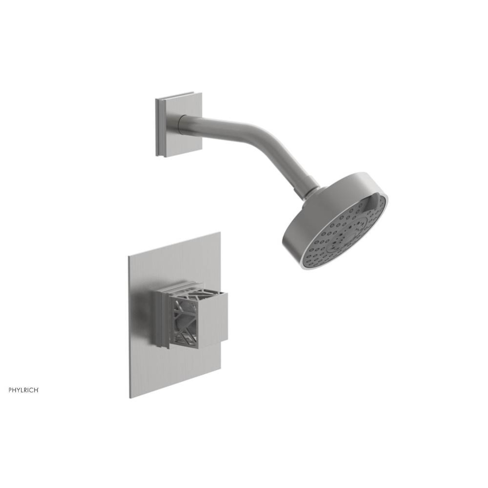 Satin Chrome Jolie Pressure Balance Shower Set With Square Trim, Square Cutaway Handle, And Gloss