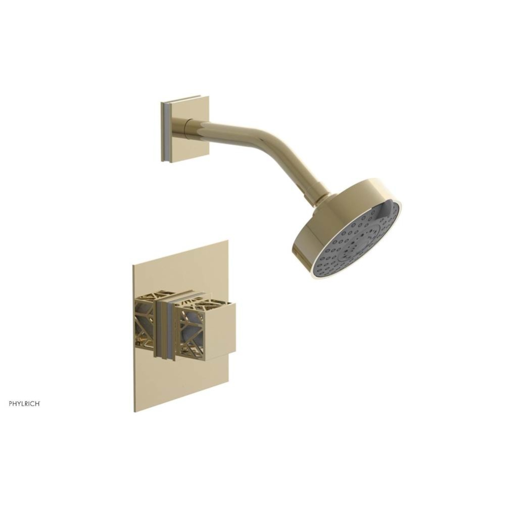 Polished Brass Uncoated (Living Finish) Jolie Pressure Balance Shower Set With Square Trim, Square