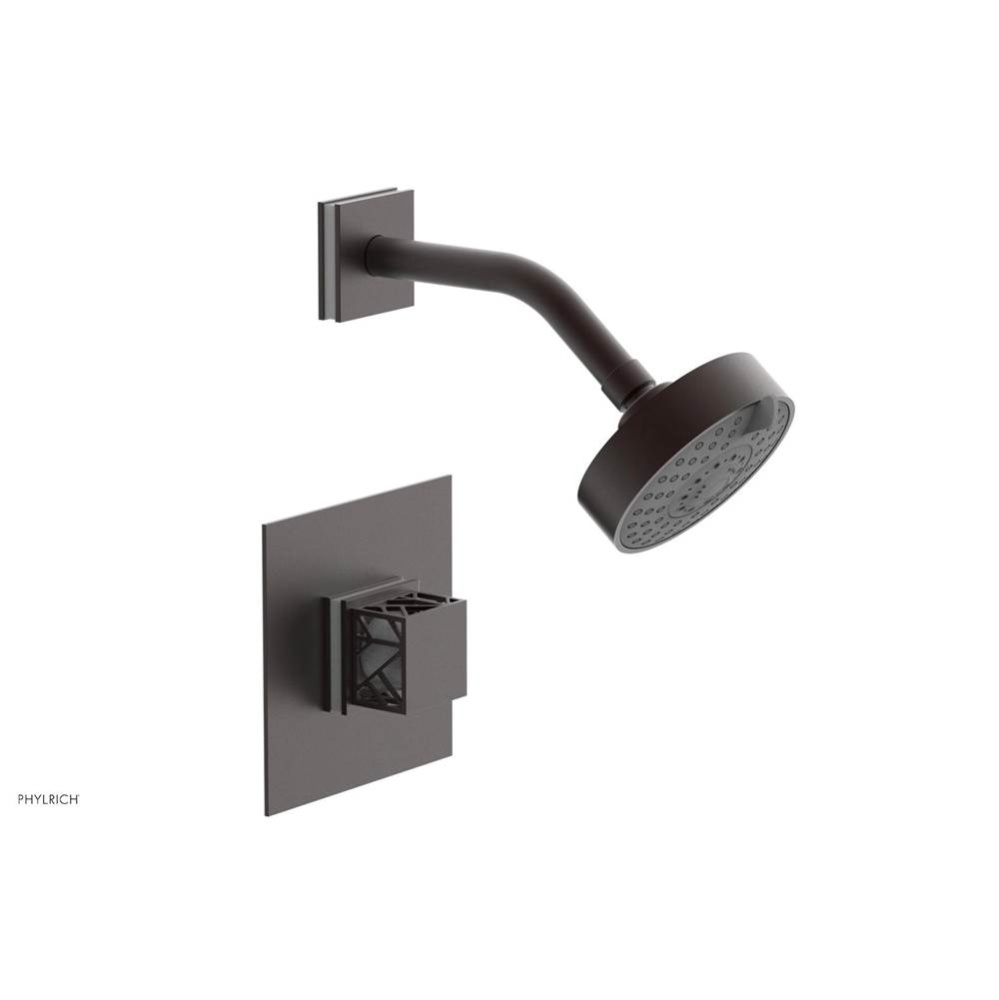 Weathered Copper Jolie Pressure Balance Shower Set With Square Trim, Square Cutaway Handle, And Gl