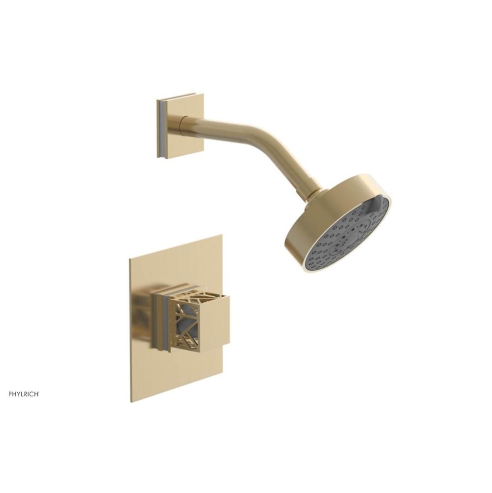 Satin Brass Jolie Pressure Balance Shower Set With Square Trim, Square Cutaway Handle, And Gloss W